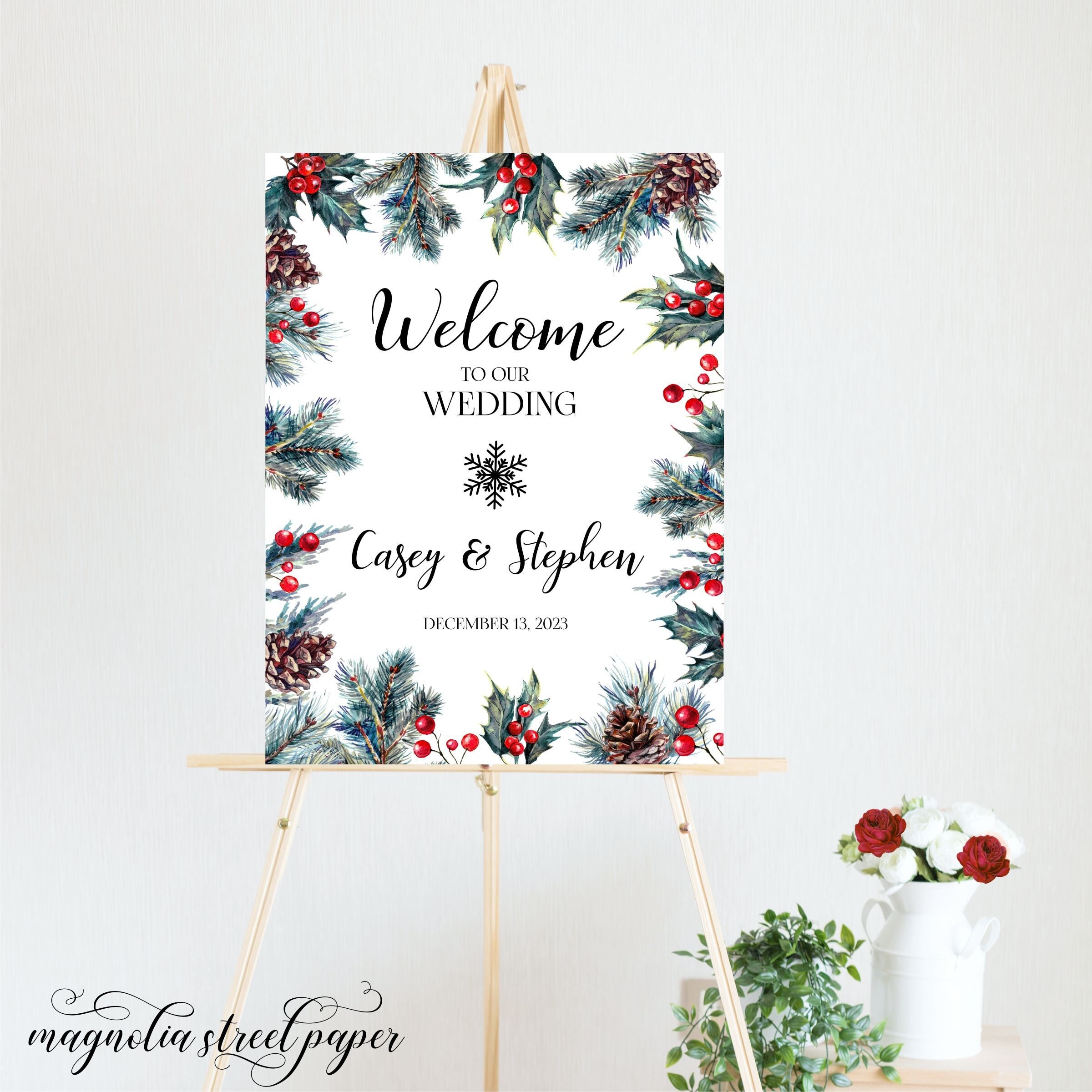 Pine and Holly Winter Wedding Welcome Sign, Christmas or Holiday ...