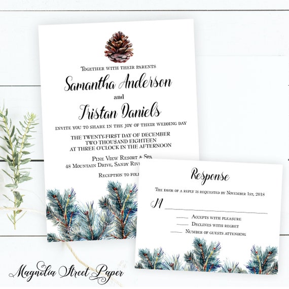 Wedding Bundle Forest Wedding Invitation Kit Instant Holiday Wedding Christmas Wedding Invitation BEATA Winter Pine Wedding Invitation