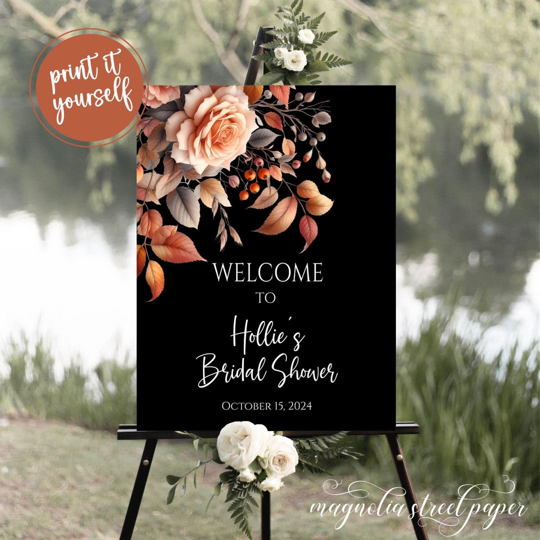 Fall Bridal Shower Welcome Sign, Autumn Leaves, Bittersweet Berries ...