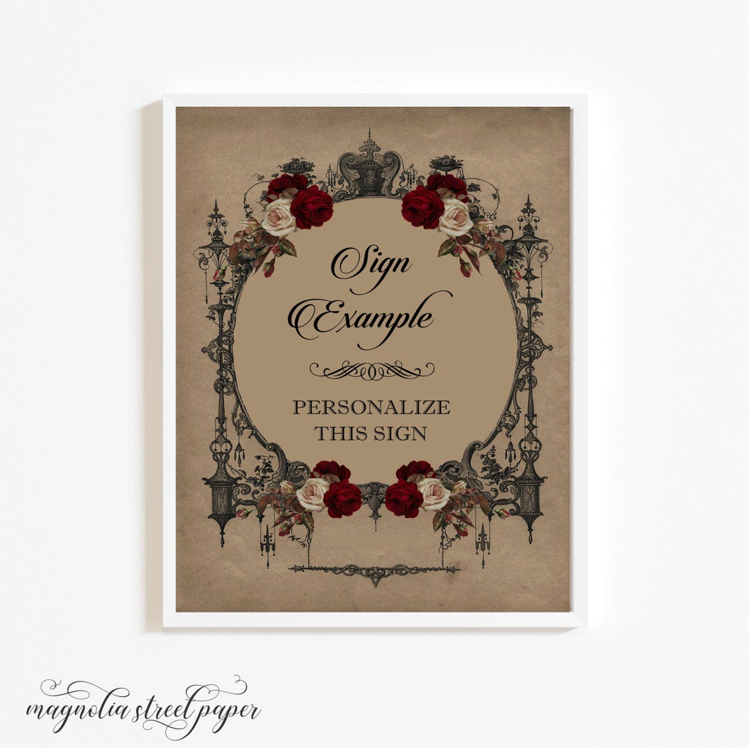 Example Signage Using Gothic Custom Gothic Wedding Sign, Elegant Vintage Goth Halloween Printable ...