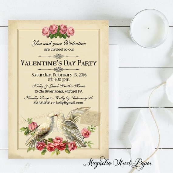 Valentine's Day Invitation, Vintage Valentine Dinner or Cocktail Party ...