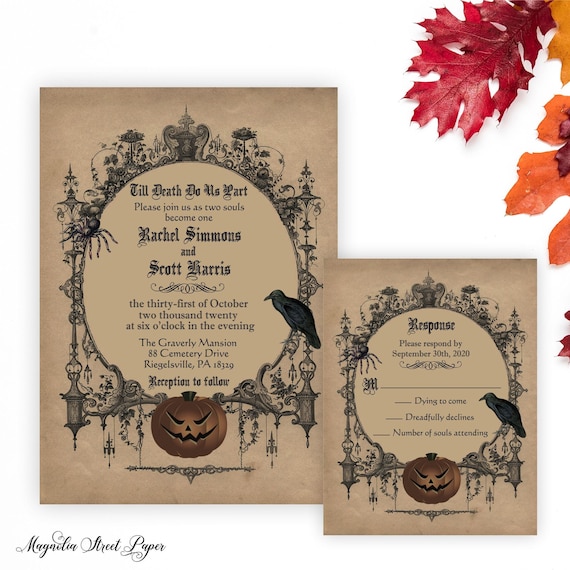 Halloween Gothic Wedding Invitation Till Death Do Us Part Spooky Haunted Wedding Invite Creepy Vintage Printable or Printed