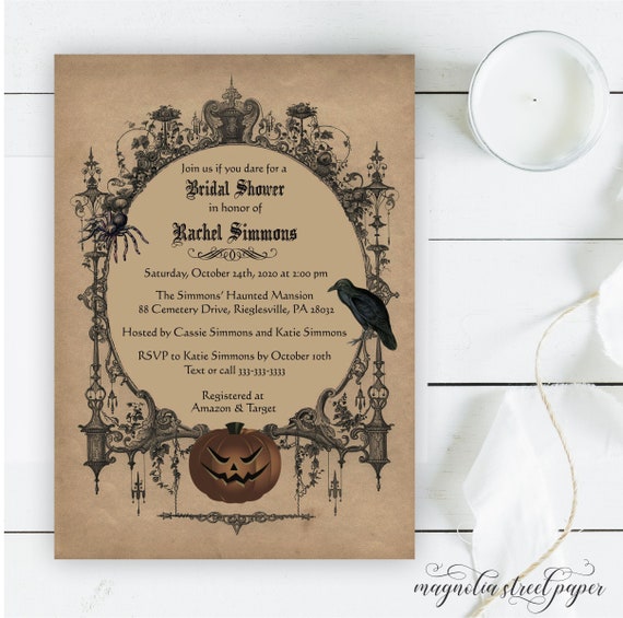 Halloween Gothic Bridal Shower Invitation, Spooky Haunted