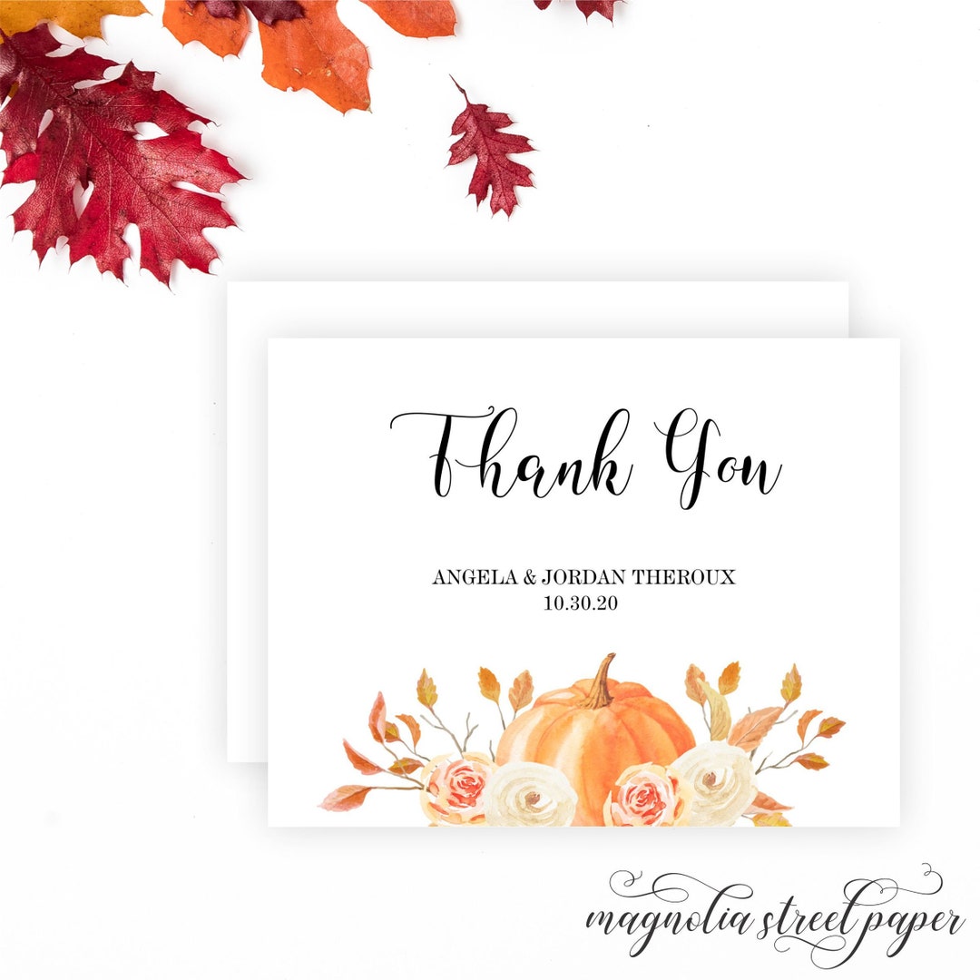Pumpkin and Floral Thank You Cards, Fall Autumn Watercolor Note Cards ...