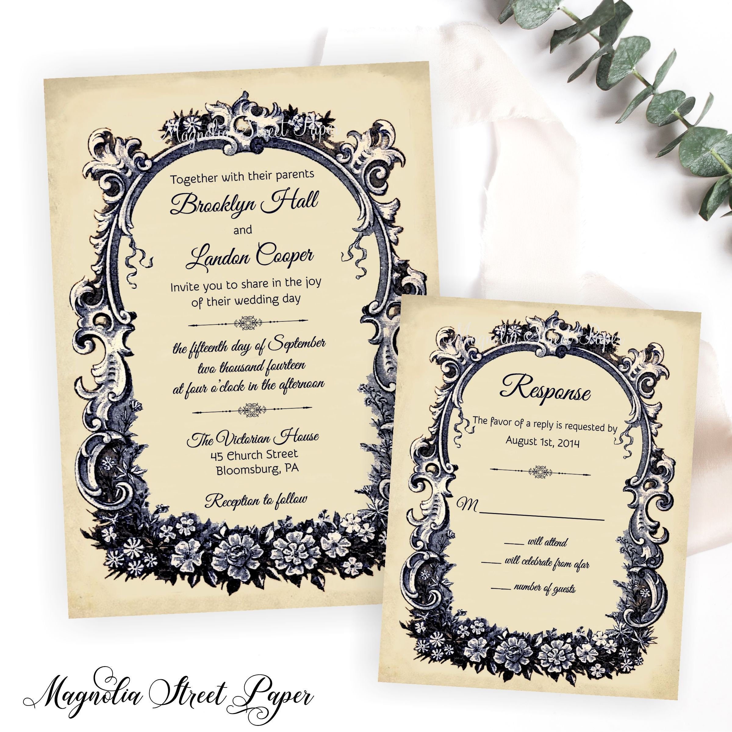 French Vintage Wedding Invitation Elegant and Romantic Invite Etsy