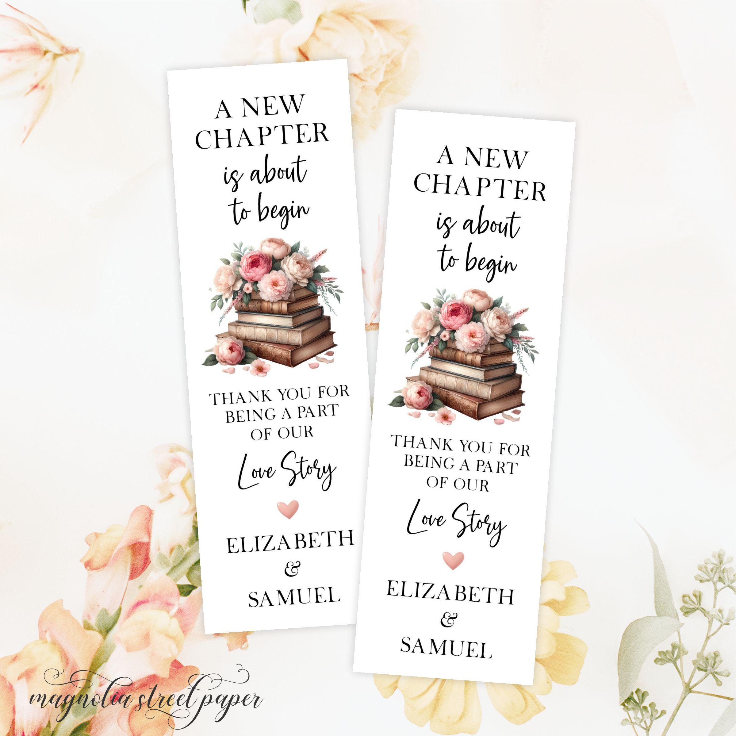 Bookmark Favor Tags for Book Themed Bridal Shower, A New Chapter Is About To Begin Thank You Tags, Pink Peony Floral, Printable or Printed