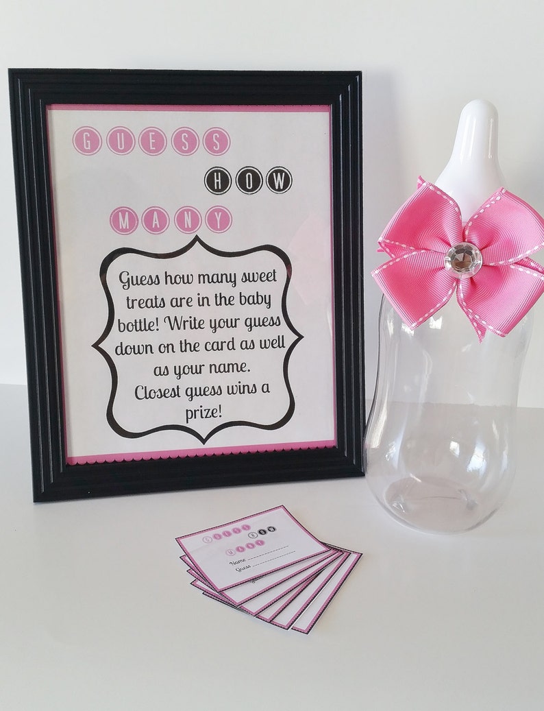 How Many Shower Game M/&M Game Guessing Game Baby Girl Baby Shower Game Table Centerpiece Pink Game Sign Guess How Many Baby Shower Game