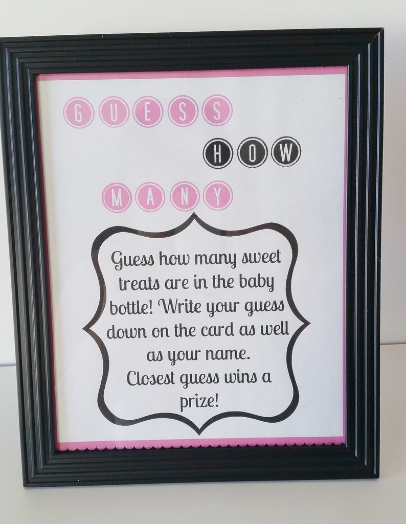 How Many Shower Game M/&M Game Guessing Game Baby Girl Baby Shower Game Table Centerpiece Pink Game Sign Guess How Many Baby Shower Game