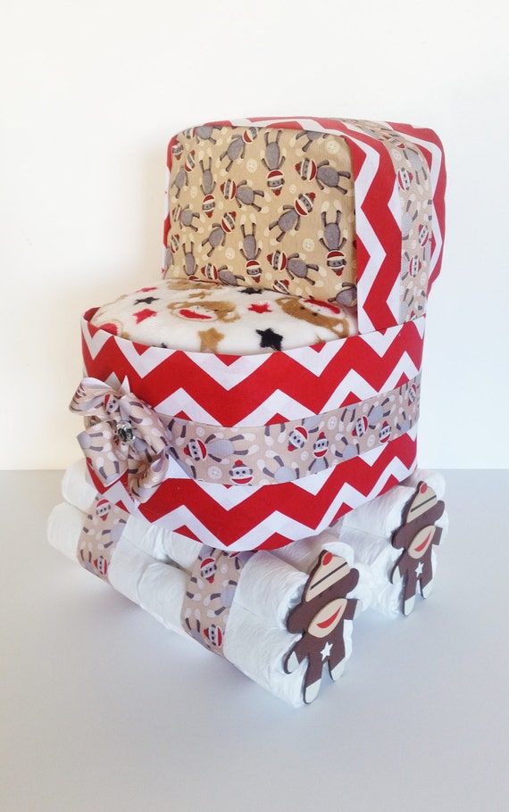 Sock Monkey Diaper Cake Sock Monkey Baby Shower Centerpiece Diaper Sock Monkey Diaper Cake Sock Monkey Baby Shower Centerpiece Diaper