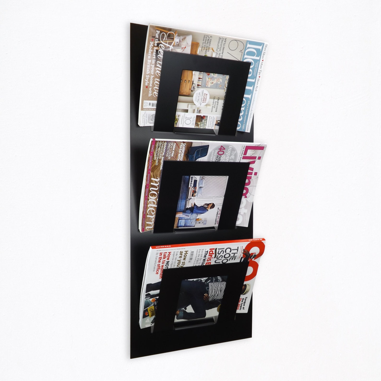 Wall Mounted Three Tier Magazine Rack Black Etsy