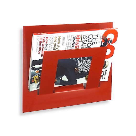 Wall Mounted Magazine Newspaper Storage Rack in Red 