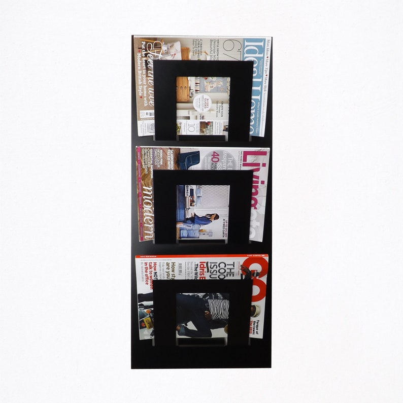 Wall Mounted Three Tier Magazine Rack Black Etsy