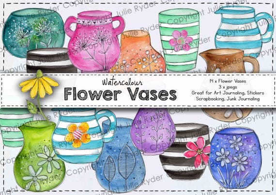 Watercolor Mug & Tea Cup Digital Stickers, Coffee Cup Clipart for Junk Journals, Paper Flower Vase Ephemera, Cozy Cafe Instant Download