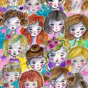 Fairy Girl Faces Collage Tear Sheet Mixed Media  Art Collage Sheet Art Journaling Collage Paper Digital Download scrapbooking fairy ephemera