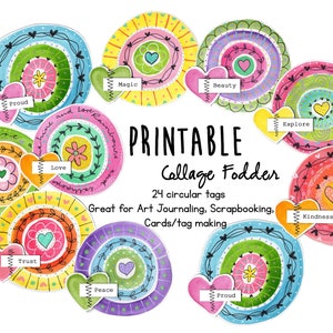Collage dipinto a mano, stampabile, abbellimenti artistici, inchiostro per acquerello, download istantaneo, diario artistico, artigianato su carta, scrapbooking, effimeri