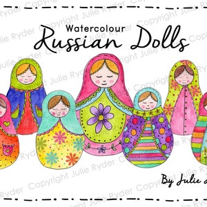 Instant download Hand Painted Watercolour Russian Dolls Matryoshka dolls Papers Stickers Art Journaling Pages Scrapbooking Card Tag wall art