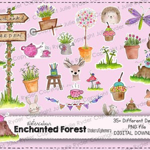 Verspielte Wald-Aquarell-Sticker, Waldtiere, Planer-Ephemera (Digitaler Download)