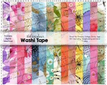 Watercolour Washi Tape Strips | Junk Journal, Scrapbook Ephemera (Digital Download)