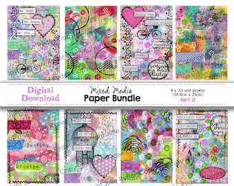 Original Hand Painted and Crafted A5 Mixed Media Collage Papers, Tear Paper Ephemera (Digital Download)