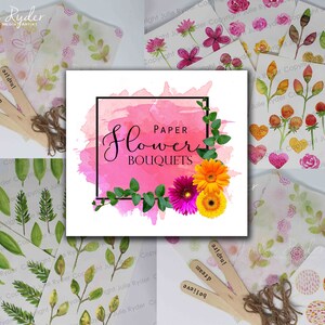 Paper Flower Bouquet and Note Card Kit Deep Reds Pinks Orange Yellows Gold Greens DIY