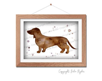 Brown Sausage Dog, Brown Dachshund, Instant Download, Watercolour Print Illustration