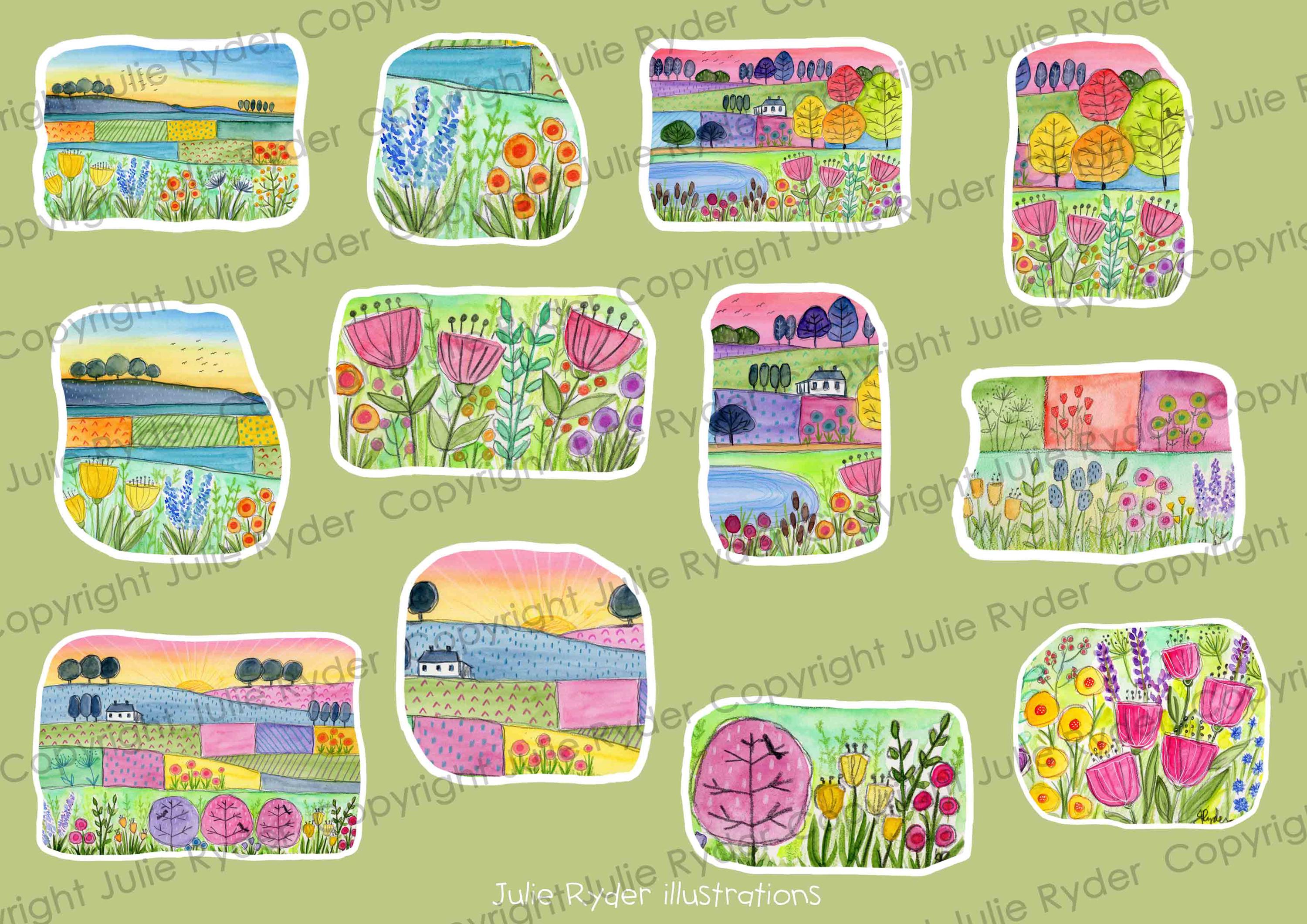 Watercolour Landscape Journal Pages PNG, Whimsical Countryside Art, Art ...