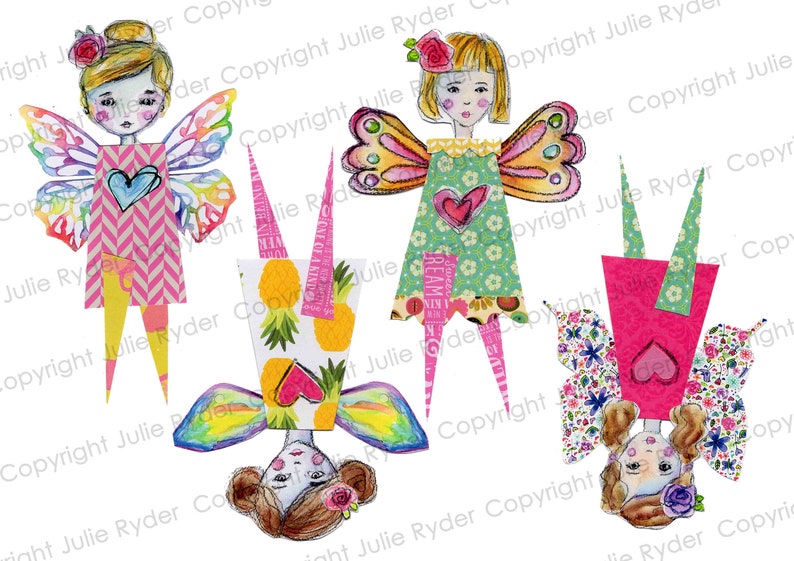 card making art journaling tag making Printable Set of 4 Butterfly fairy Doll Friends No.2 digital image scrapbooking collage