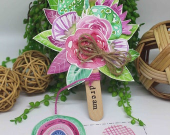 Gorgeous Hand-Painted Paper Flower Bouquet DREAM with note card Sticker and tissue wrap included Greeting Card