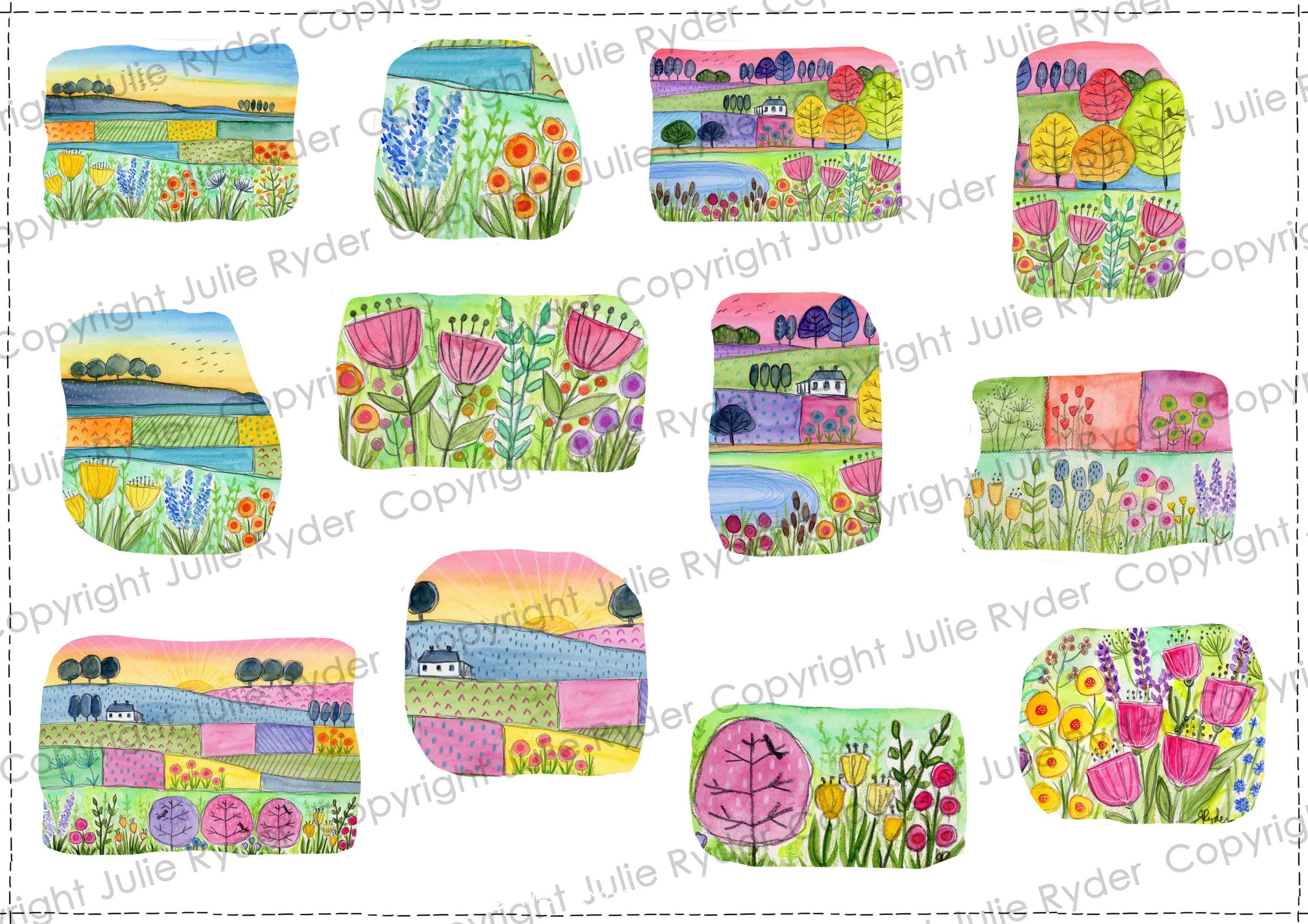 Watercolour Landscape Journal Pages PNG, Whimsical Countryside Art, Art ...