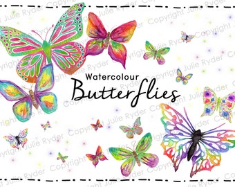 Pegatinas de mariposas en acuarela: Arte floral, scrapbooking (descarga digital)
