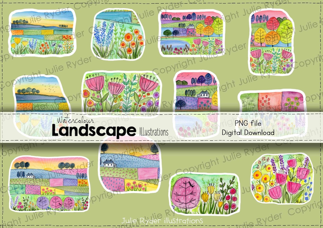 Watercolour Landscape Journal Pages PNG, Whimsical Countryside Art, Art ...