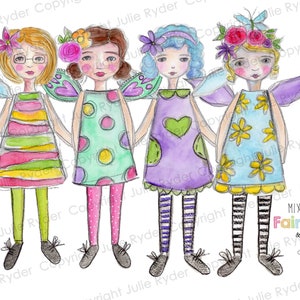 Ensemble imprimable en téléchargement immédiat One Fairy Dolls Friends Mix Match Scrapbooking Collage Art journalisation Tags Cartes de voeux Fées créer à la main