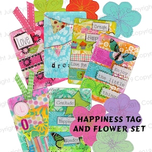 Printable Mixed Media Tags Handmade Flowers Mixed media art paper crafts scrapbooking tags art journaling Greeting cards ephemera