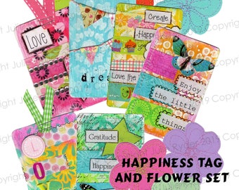 Mixed Media Tags & Blumen: Druckbare Kunst Ephemera (Digitaler Download)