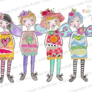 Instant Download afdrukbare set TWEE Fairy Dolls and Friends Mix en Match scrapbooking, collage, art journaling, tags maken, kaarten maken