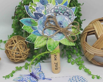 Gorgeous Hand-Painted Paper Flower Bouquet FOR YOU with note card Sticker and tissue wrap included Greeting Card