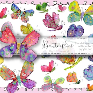 Watercolor Butterfly download, Junk Journal Ephemera (Digital Download A4 JPEGs 50+)