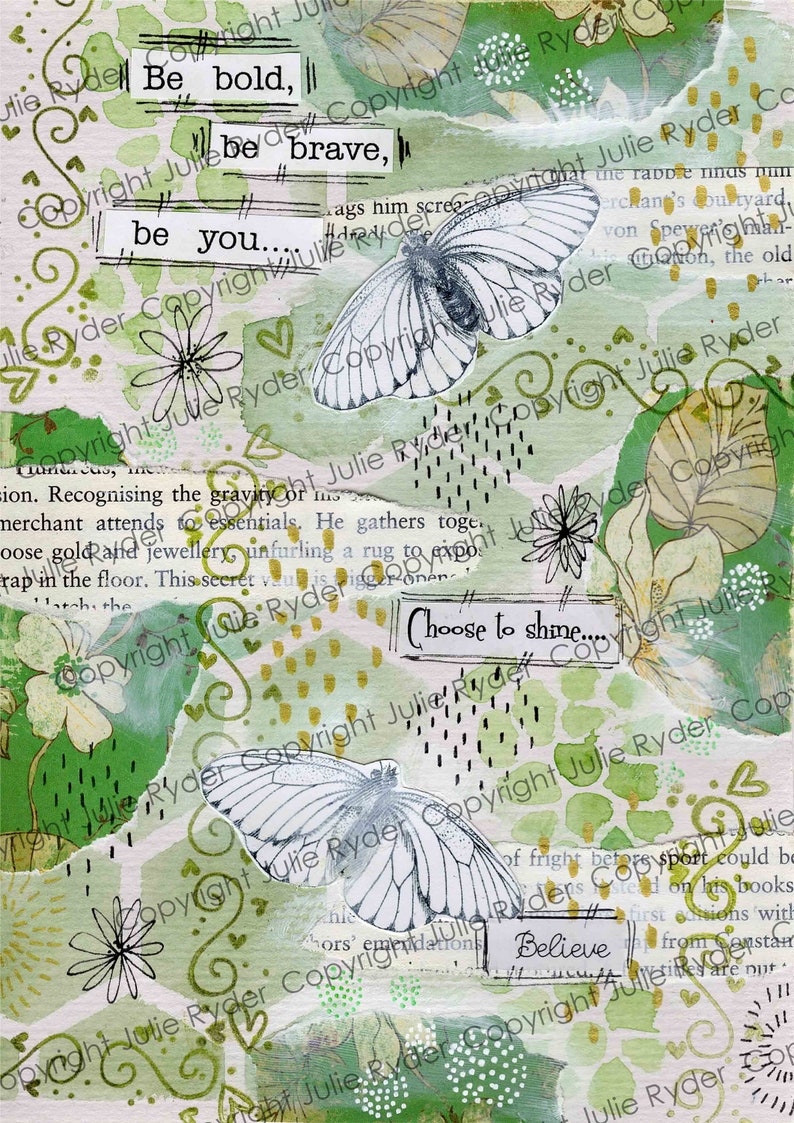 A4 Mixed Media Background, Digital Download Image for Collage, Art Journaling, Collage Sheet. Inspirational Background Paper image 1