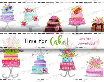 Printable Stickers Cakes Wedding illustrations instant digital download scrapbooking art journaling cards tag making collage clip art