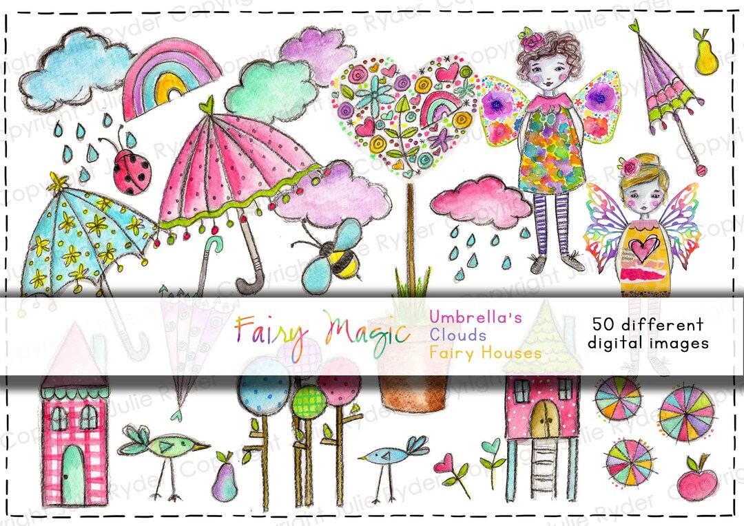 Printable Stickers Whimsical Fairy Magic Hand Drawn Digital Download