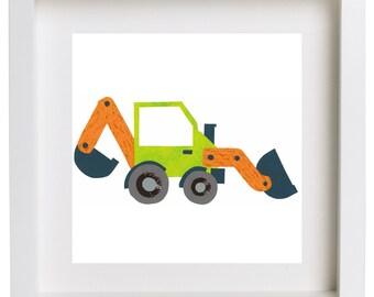 Art Print for Kids, Kids bedroom or Nursery wall art, Bedroom Decor: Construction Print - Backhoe Loader