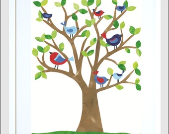 Art Print for Kids, Children's wall art, Nursery wall art, Children's Bedroom Decor: Blue Bird Tree