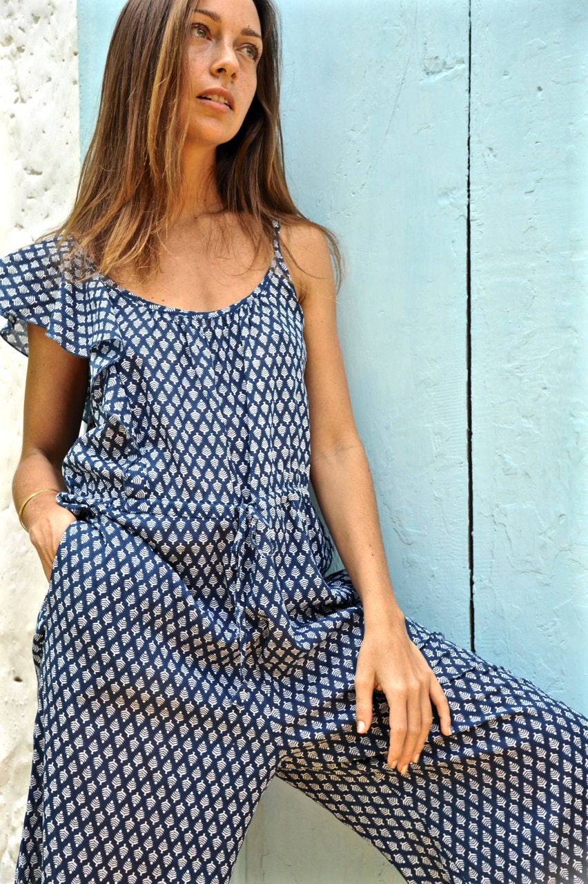 Indigo Jumpsuit Cotton Jumpsuit Block Printed Jumpsuit Etsy