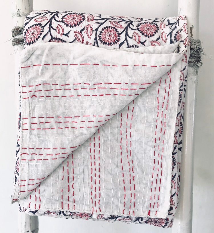 Kantha Bedspread Kingsize Quilt Kantha Quilt Cotton Bedspread