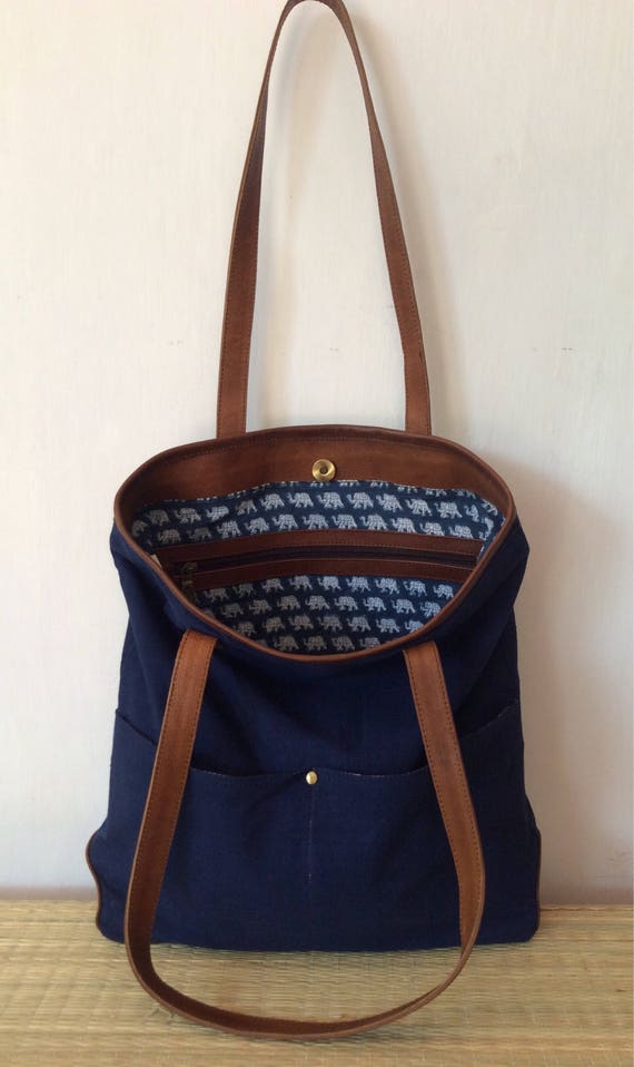 canvas and leather tote