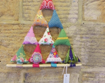Colourful stitched patchwork, quilt-like wall/window hanging ornament, home decor; gift idea