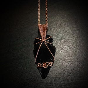 Black Obsidian Arrowhead Copper Pendant