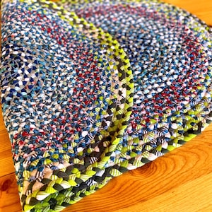 Oval rug 33&quot;x23&quot;.Mix colors.Hand braided from cotton t-shirts.