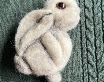 Rabbit needle felted brooch