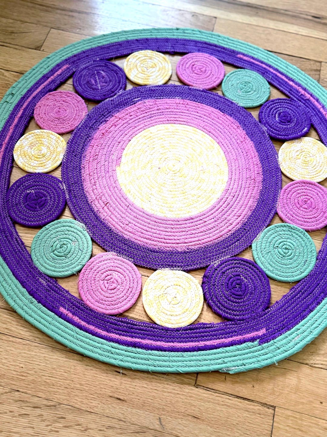 Cotton Rope Rug Pattern Handmade Cotton Rope Rug: Colorful Accent Rug (23.5'') - Etsy